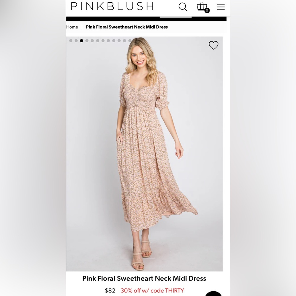 PinkBlush Floral Sweetheart Neck Midi Dress